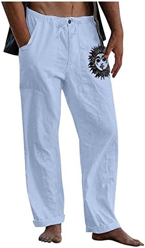 מכנסי פשתן פשתים של זפוטי פשתן פתוחים תחתונים רזים מתאימים לקיץ רגיל מכנסי חוף אופנה מזדמנים עם כיסים