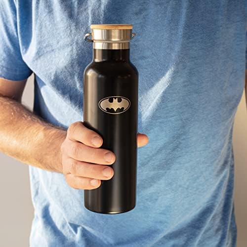 באטמן מבודד נירוסטה בקבוק מים, 20oz - למים, קפה ועוד - תרמוס שחור עם עיצוב אותות עטלפים - מתנה לאוהדי DC &