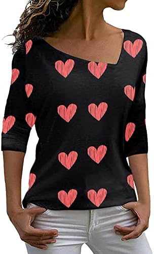 חולצות יבול לנשים נשים מקרית חג האהבה מודפס סדיר מחשוף ארוך שרוול למעלה