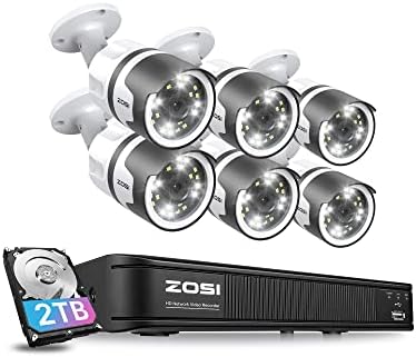 Zosi 8 ערוץ 5MP POE NVR מערכת מצלמות אבטחה, 6 X קווי 5MP BULLET POE IP מצלמות חיצוניות עם זרקורים ודיבורים דו כיווניים,
