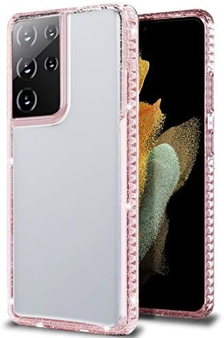 Zuslab התואם ל- Samsung Galaxy S21 Ultra 5G Case Parper Phinper Phosper Bumper עם מגן כיסוי גב שקוף - Bling Pink