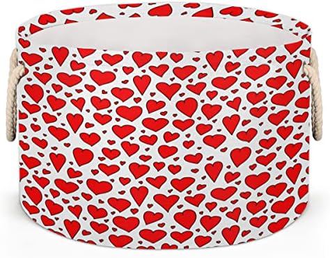 אדום אהבה לב סלים עגולים גדולים לאחסון סלי כביסה עם ידיות סל אחסון שמיכה למדפי אמבטיה פחים לארגון ילדת משתלת ילד