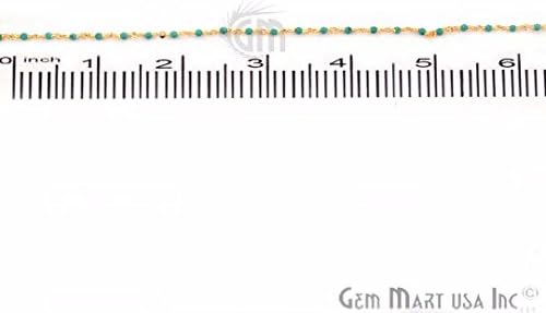 מחרוזת חרוזים חלקה בצבע ירוק טורקיז 1 רגל, שרשרת מחרוזת עטופה חוט מצופה זהב 2-2. 5 מ מ 24 קראט