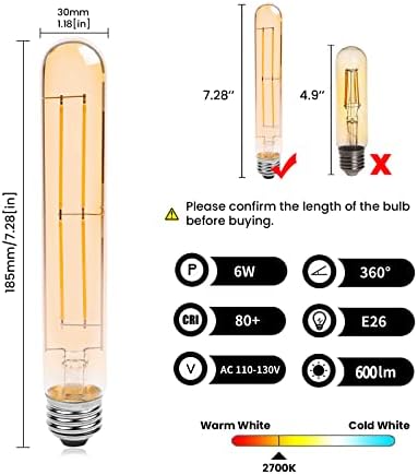 קלרלייט ט10 נורת לד נורות צינוריות 6 וואט ניתנות לעמעום נורת אדיסון ארוכה לבנה חמה 2700 קראט ה26 נורת מנורת בסיס