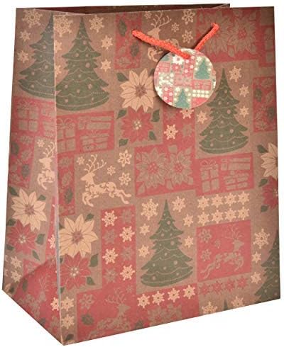 24 גדול חום חג המולד קראפט מתנת שקיות לשימוש חוזר בתפזורת מגוון סט מבחר עם ידיות & מגבר; תיאום מתנה תגיות עבור גלישת חג