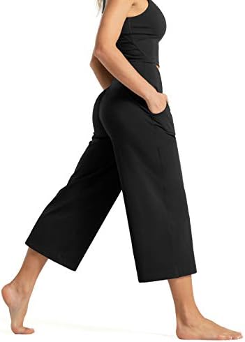 TMUSTOBE טרקלין נשים יוגה מכנסיים קפריס Bootleg בקרת בטן מותניים גבוהים אימון מתלקח מכנסי יבול עם כיסים