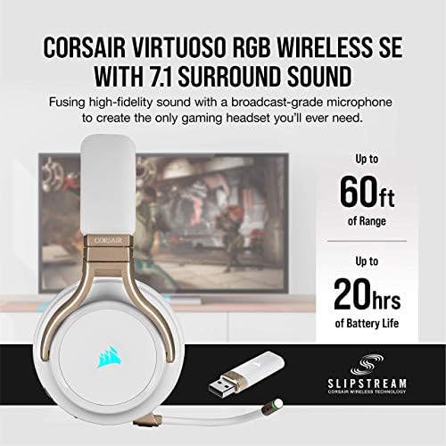 Corsair Virtuoso RGB אוזניות משחק אלחוטיות - נאמנות גבוהה 7.1 צליל היקפי עם מיקרופון איכותי איכותי - אוזניים