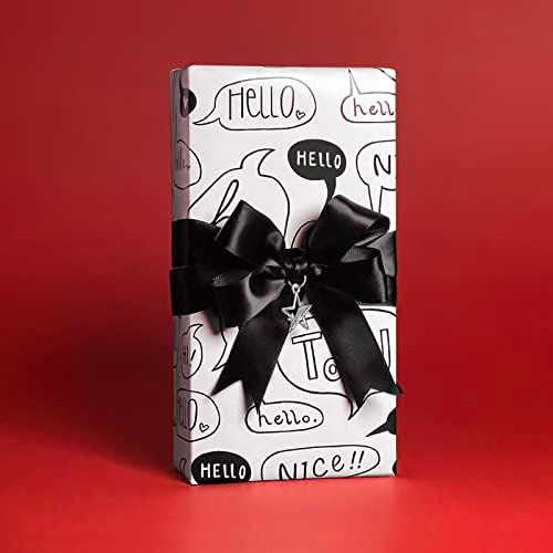 סט נייר עטיפה מתנה לילדים בני בנות מבוגרים נייר שחור כולל אביזרי סרט המתאימים ליום הולדת חג האהבה מסיבת חג מקלחת לתינוק 6 לחמניות