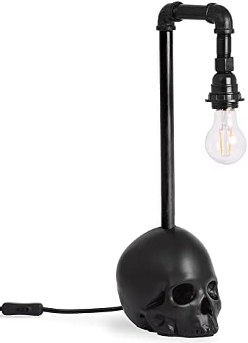 RRELMLN מנורת גולגולת תעשייתית שחורה, מנורת עיצוב שלד, מנורת עיצוב גותית לעיצוב גולגולת, מנורות שחורות ייחודיות