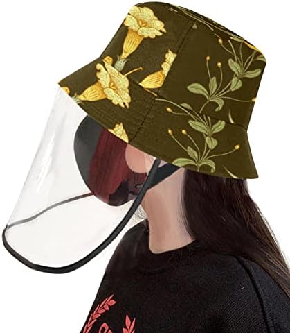 כובע מגן למבוגרים עם מגן פנים, כובע דייג כובע אנטי שמש, פרחים פרחים חרצית צהובה וינטג '