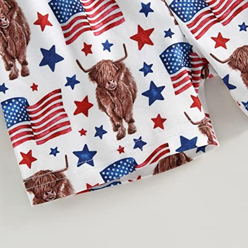 Wytyjxccyy 4 ביולי תלבושת תינוקת תינוקת אמריקאית דגל אמריקאי ארהב חולצות שרוול קצר + מכנסיים קצרים יום עצמאות יום פעוט