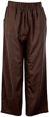 נשים מקרית כותנה פשתן בבאגי מכנסיים אלסטי מותניים להירגע כושר פנס מכנסיים רחב רגל בבאגי מכנסיים עם כיסים