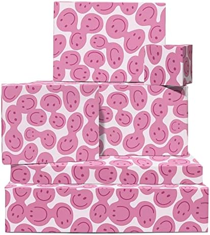 מרכזי 23 ורוד גלישת נייר - 6 גיליונות של מתנה לעטוף ותגים-מעוות פרצופים-סמיילי-יום הולדת גלישת נייר עבור נשים