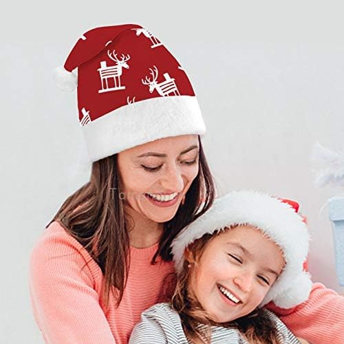 חג המולד סנטה כובע, לבן איילים אדום דפוס חג המולד חג כובע למבוגרים, יוניסקס נוחות חג המולד כובעי לשנה חדשה חגיגי תלבושות חג