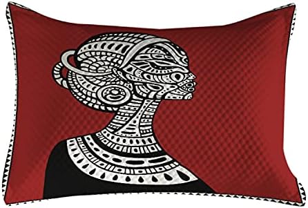 כיסוי כריות מרופד אפריקני של Ambesonne, קומפלקס דיוקן נושאים תרבותיים מצוירים ביד, כיסוי כרית מבטא קינג בגודל