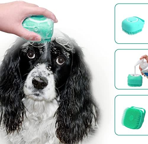 מברשת עיסוי לחיות מחמד עם שמפו או מתקן לסבון קל לשימוש, עם זיפי סיליקון רכים לכלבים וחתולים שמחים