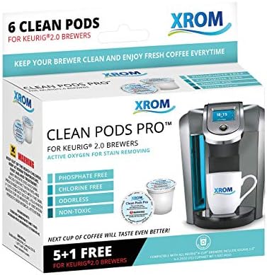 תרמילי ניקוי מקצועיים של XROM התואמים לכל מבשלות Keurig K-Cup 2.0, הסרת כתמי קפה, כל המרכיבים הטבעיים, המתכלים,