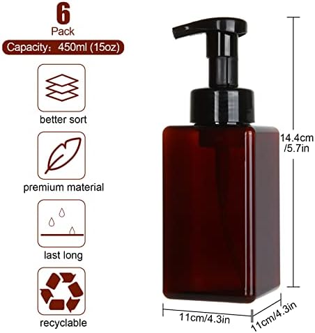 Rhblme 6 חבילה מקצף מתקן סבון עם משאבה, 15oz 450 מל בקבוק משאבה ניתנת למילוי פלסטיק, מתקן סבון יד מקציף, לאחסון שמפו,