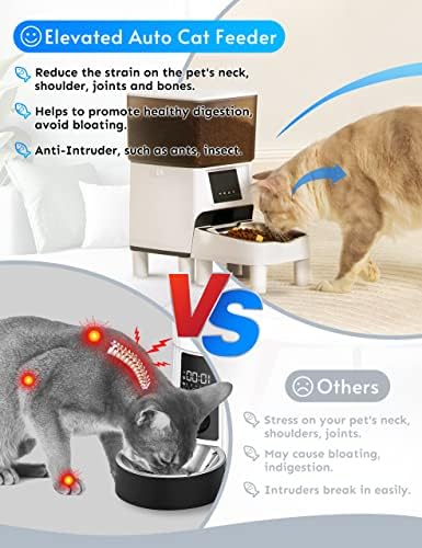Wuipet מוגבהת מזיני חתולים אוטומטיים - WiFi מאפשרים מזין חיות חכם עם בקרת אפליקציות לחתולים וכלבים - 17 כוסות גובה מתקן חיית