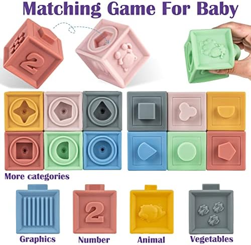 3 ב 1 צעצועים לתינוק 6-12 חודשים, צעצועי מונטסורי לתינוקות בני שנה, כולל בלוקים לתינוקות לתינוקות וערימת צעצועים טבעות