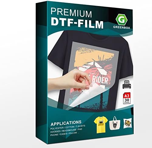 סרט העברת DTF Greenbox- 30 גיליונות A3 Premium Premium נייר העברת חום דו צדדי לחולצות T, נייר העברה של DTF צלול משמש