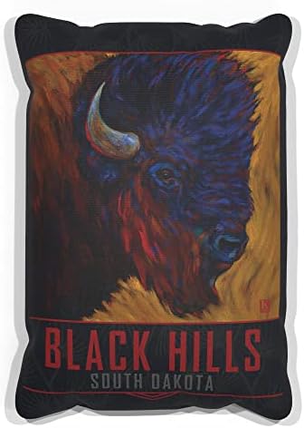 Black Hills South Dakota Lone Lone Bull Bison Canvas זורק כרית לספה או לספה בבית ומשרד מציור שמן מאת האמן קארי לר