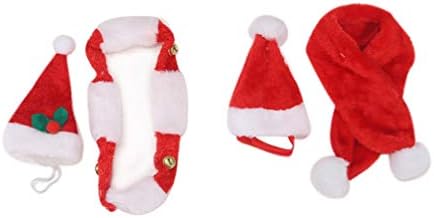 עמוספון סנטה צעיף 2 סטי חג כלב סנטה תלבושות סט חג המולד כובע צעיף חג המולד דקור סנטה כפת כובע