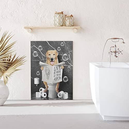 Retrievers Golden בשירותים אמנות קיר אמבטיה מצחיק תמונות אמבטיה קיר עיצוב קיר בית כלבים ציור אמבטיה לשירותים