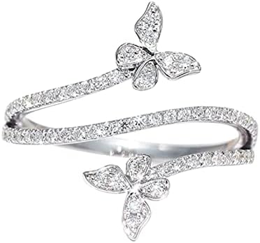 טבעת כפולה טבעת כפול זירקון יהלום יהלום חתונה תכשיטים מתנה לנשים לצורת פרפר גודל טבעת ריינסטון 6 10 סט טבעת מגניב