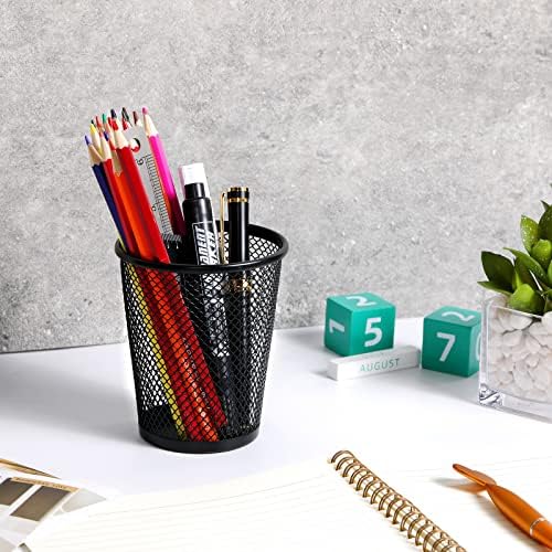מחזיק עיפרון רשת 24 PCS, בעל עט עט מתכת, מחזיק עט עט שחור כוס עגול משרד עגול כיתה מארגן עט עט לסטודנטים לילדים מבוגרים