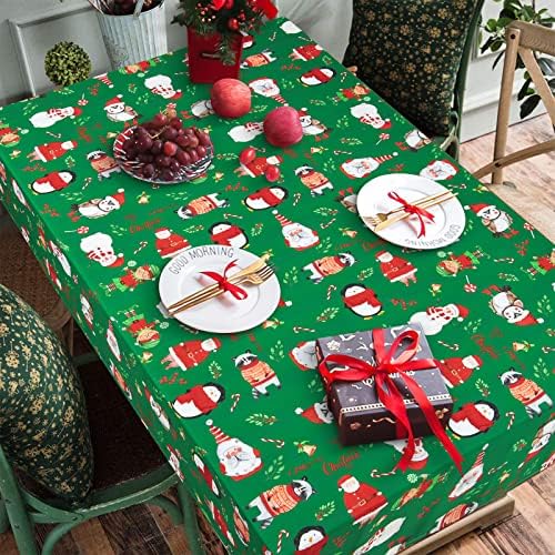 מפת שולחן חג המולד ורטקריאה עם נושא חג המולד איל סנטה הדפסת בד שולחן, כיסוי שולחן עמיד למים כתם למטבח, חדר אוכל ,חג המולד