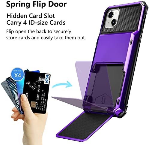 Vofolen לאייפון 14 מכסה ארנק מארז 4 כרטיסי כרטיסי אשראי חריץ מזהה חריץ לשכבה כפולה עמידה בשכבה כפולה היברידית