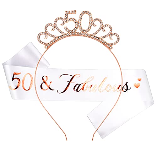 מתנות יום הולדת 50 לנשים, 50 & אבנט נהדר וסט נזר ליום הולדת 50, קישוטי יום הולדת 50 נשים, אבנט יום הולדת וכתר הפיכת 50