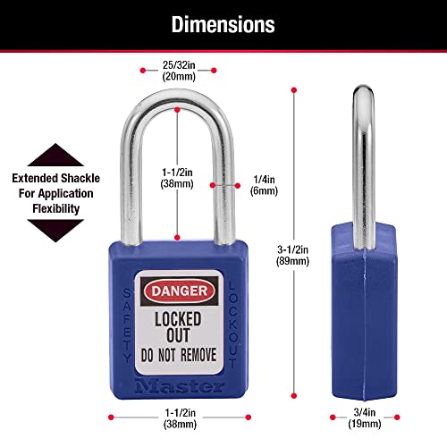 Master Lock 410BLU נעילה נעילה של מנעול בטיחות עם מקש, כחול