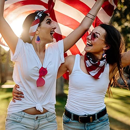 4 זוגות אמריקאי דגל זרוק להתנדנד עגילי עצמאות יום פטריוטי עגילי 4 יולי תליון עגילי דמעה טאסל ריינסטון עגילים