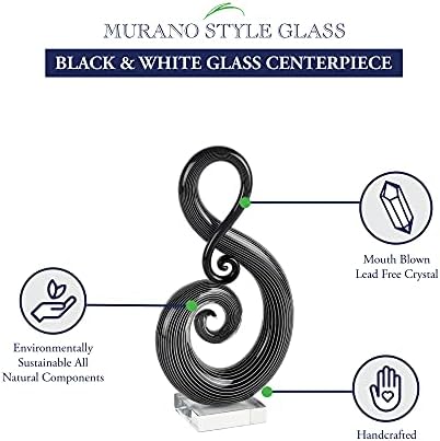 Badash Black -לבן הערה מרכזית סגנון מוראנו -סגנון זכוכית - פסל זכוכית בגובה 11 אינץ