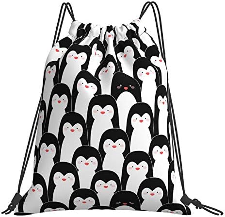 Hitamus penguins חמוד תיק משיכה להדפסה לגברים ונשים, תיק מיתרים אטום למים ניילון חדר כושר ספורט מטייל סאק סינץ '