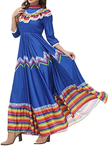 TSSOE נשים שמלות ריקוד מקסיקניות סינקו דה מאיו פיאסטה שמלת שמלת סניוריטה תחרה מסחרית