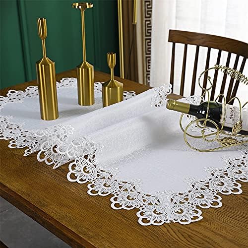 Taixiuhome לבן בסגנון אירופי מינימליסטי רקמה פרחונית תחרה שולחן מלבן קישוט עליון חלול מלבן כ- 24x48 אינץ '
