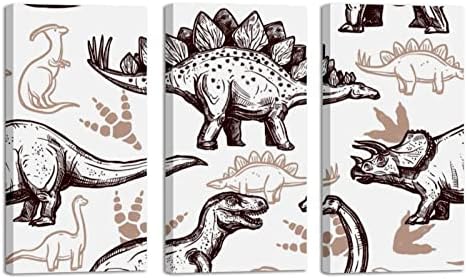אמנות קיר לסלון, דינוזאורים פרהיסטוריים זוחלים טביעות רגל דפוס ציור שמן דקורטיבי ממוסגר סט יצירות אמנות מודרניות דקורטיביות