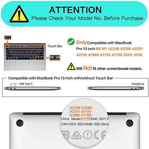 MOSISO Compatible with MacBook Pro 13 inch Case 2023, 2022, 2021- M2 M1 A2338 A2251 A2289 A2159 A1989 A1708 A1706, Plastic