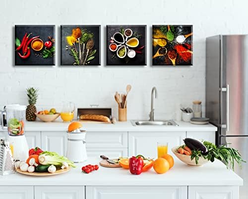 עיצוב קיר במטבח תבלינים צבעוניים תיבול כפית בד קיר אמנות וינטג 'ציור תמונה לחדר אוכל מודרני ביתי קישוט יצירות אמנות עכשוויות