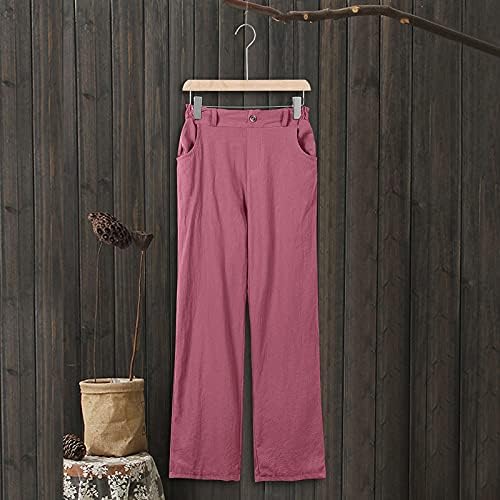 מכנסי קפרי פשתן של ווקאצ'י לנשים מכנסי יבול קיץ מותניים אלסטיים גבוהים קפריס נוח מכנסי עבודה מזדמנים עם כיסים