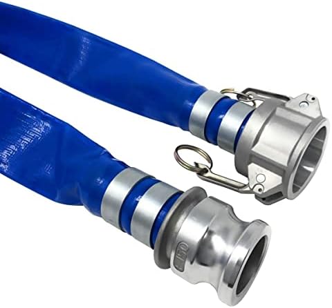 Gloxco 1-1/2 x 25 ′ שכבה כחולה שכבה מכלול צינור PVC שטוח עם מצלמת אלומיניום ואביזרי חריץ C ו- E המשמשים עם משאבת שופך