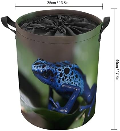 צפרדעים כחולות הסוואה סל כביסה עגול 42 ליטר סל כביסה מתקפל עם שרוך עליון