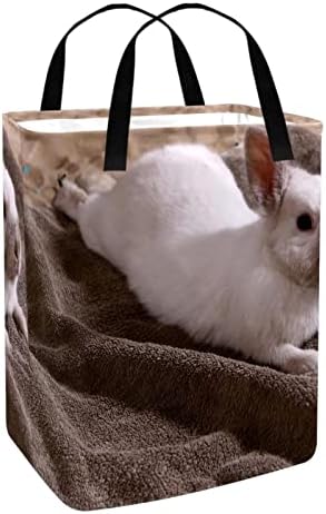 סל כביסה מתקפל בהדפס ארנב לבן, סלי כביסה עמידים למים 60 ליטר אחסון צעצועי כביסה לחדר שינה בחדר האמבטיה במעונות