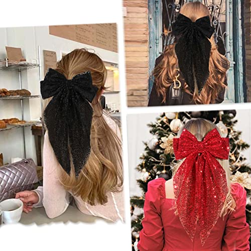2 יחידות גדול גליטר שכבות שיער קשתות לנשים בנות 8 אינץ סיכת שיער קליפ שחור אדום נוצץ גדול ארוך קשתות סגנון שיער