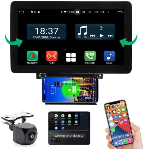 סטריאו לרכב DIN כפול עם מצלמת גיבוי ומטען אלחוטי, 10.1 אינץ 'Carplay & Android Auto Android 10 HD רדיו מסך מגע מסך מגע ב- Bluetooth/GPS/Mirrorlink/SWC,