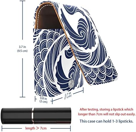 שפתון מקרה עם מראה חמוד נייד איפור תיק קוסמטי פאוץ, יפני סגנון חיל הים כחול גל עגול בציר
