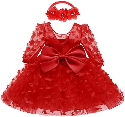 בנות תינוקות שרוול ארוך שמלת סתיו פעוט ילדת נערת חתונה מסיבת יום הולדת פרפר קשת שמלות טוטו עם סרט בגימור